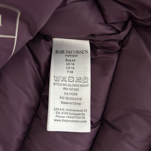 ILSE JACOBSEN Down Jacket Womens Sz 44 US 14 Floral Puffer Purple Lightweight - Picture 13 of 14
